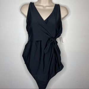Old Navy Black Faux Wrap One Piece Swimsuit Black
